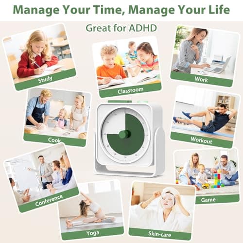 Rechargeable Visual Timer 60-Minute for Classroom Countdown Stopwatch Timer, w/Adjustable Stand for Homeschool Supplies Study Time Management Tool, for Desk Office Work Meetings, Mute Function, White - Thumbnail 6