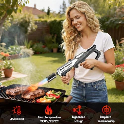 Powerful Propane Torch Gun, Adjustable Flame Thrower Gun, Kitchen Torch Culinary Torch Sous Vide, Weed Burner Torch, Charcoal Lighter, Gifts for Menr(Tank Not Included) (Silver) - Thumbnail 6