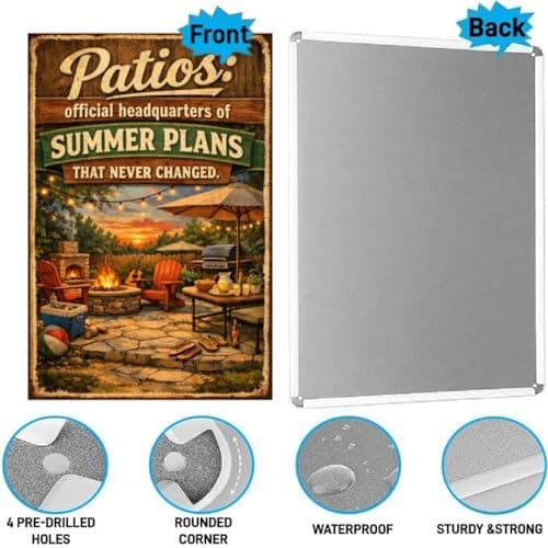 Patios Official Headquarters Of Summer Plans That Never Changed Vintage Metal Tin Sign Outdoor Wall Decor Backyard Fire Pit Grill Patio Humor Art Plaque For Bar Garden Pool Man Cave Gift 8x12 Inch - Thumbnail 6