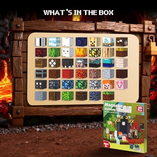 Magnetic Blocks 200 PCS Magnet Building Blocks Cubes Sensory Toys for 3-12 Years Old Gamer Player Kids, Stacking Magnets Birthday Christmas Graduation Gift Set, 0.8 Inch Block, Nether and Overworld - Thumbnail 4