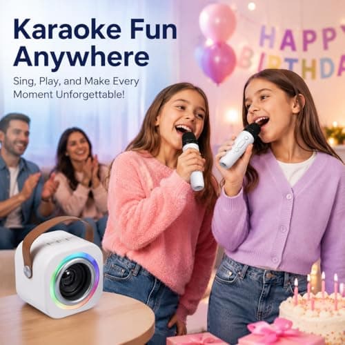 Mini Karaoke Machine for Kids with 2 Wireless Mics,TOP Singing Toys Birthday Gifts Ideas for Girls Ages 3,4,5,6,7,8,9,10,11,12+ Years Old,Great Gift Ages Girls,Boys Trend Party - Thumbnail 3