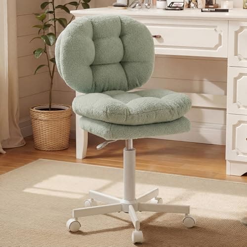 Dowinx Vanity Chair with Wheels, Double-Layered Thickened Cushion Makeup Chair with High Backrest, Armless Swivel Ergonomic Comfy Desk Chair for Home Office, Adjustable Height for Bar Counter-Green - Image 1