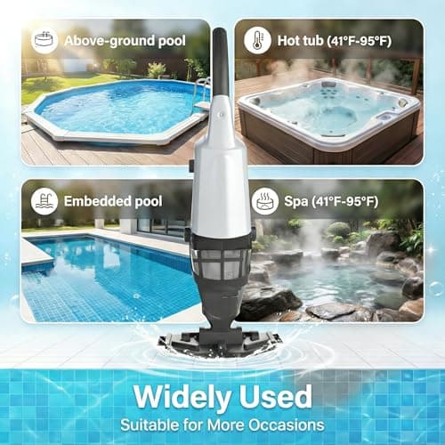 Handheld Pool Vacuum with Telescopic Pole, Updated Cordless Pool Cleaner with Powerful Suction 15 GPM, Ideal for Leaves Dirt Sand Debris, for Hot Tubs Spas Above Ground Pools Inground Pools, Off-White - Thumbnail 6