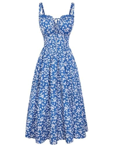 Scarlet Darkness Women 2026 Floral Corset Dress Summer Milkmaid Sundress Wedding Guest Dresses with Pockets Lake Blue Floral L - Image 1
