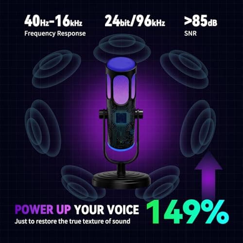 PUPGSIS Gaming Microphone for PC, Noise Cancellation Condenser Mic with RGB Lights, Mute, Monitoring, Pop Filter, Desktop-Mic for Streaming/Podcasting/Recording/Gaming Equipment, Plug & Play-Black - Thumbnail 2