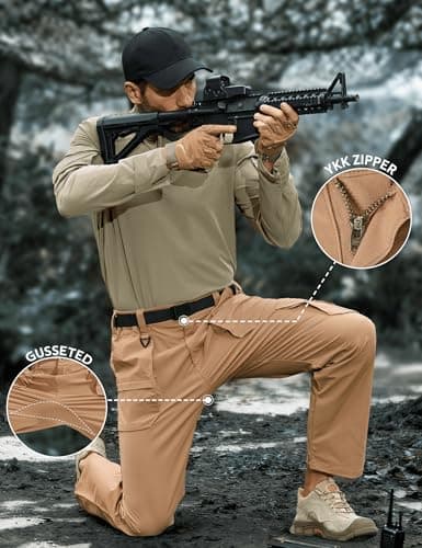 MOURCE Mens Cargo Pants - Waterproof Work Tactical Pants for Men Lightweight Quick Dry, Khaki 32L - Thumbnail 3