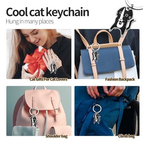 Yeedim Kawaii Gothic Cat Keychain For Women Men Teens - Whimsical Novelty Keychain And Cool Gifts For Cat Dad Mom Catty Lovers And Bestie - Backpack Purse Charm Perfect For Valentine'S Day - Thumbnail 4