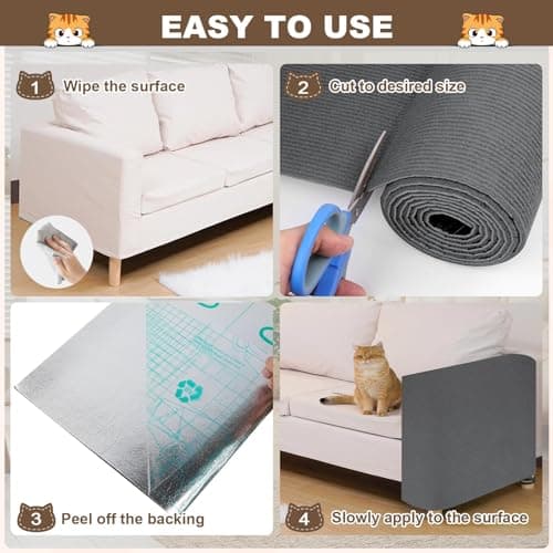 Cat Scratch Furniture Protector, 78.7"x15.8" Cat Scratching Mat, Trimmable Self-Adhesive Cats Claws Scratch Pads, DIY Carpet Mat Replacement for Cats Tree, Cats Wall Shelves, Dark Grey - Thumbnail 6