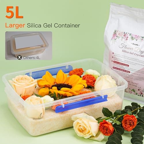 Aboofx 5LBS Silica Gel Flower Drying Kit, Reusable Color Indicating Flower Drying Silica Gel Crystals with Airtight Container, Brush, Ice Scraper & Gloves, DIY Flowers Preservation Kit for Art Craft - Thumbnail 2