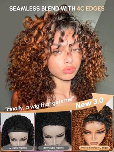 shangyinfa T1B/30 Ombre Half Wig Water Wave Human Hair | 4C Edges + Dark Roots Blend | Drawstring Quick Install | No Glue Fuss | 3B/3C Hair | 3-In-1 Wig | True-to-Length 16 Inch | All-Day Wear - Thumbnail 2
