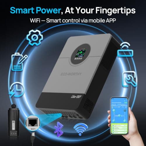 ECO-WORTHY 10000W DC 48V UL1741 Solar Inverter with WiFi,AC Output 120V/240V,Support Parallel,Built-in 2 MPPT Solar Controllers,Max 200A Battery Charging,Parallel Up to 6 Units 48V Inverter Charger - Thumbnail 5