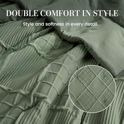 Amélie Home Queen Comforter Set, 3 Piece Green Jacquard Bedding Set with 2 Pillow Cases, Soft Microfiber Diamond Design, Lightweight All-Season for Bedroom & Dorm - Thumbnail 5
