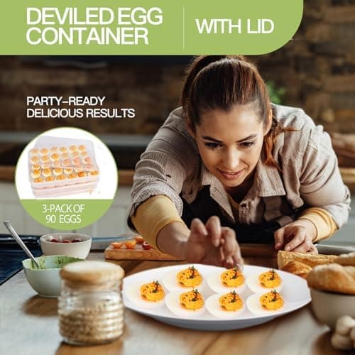 90 Deviled Egg Containers with Lid (Set 3),Plastic Easter Deviled Egg Tray Carrier with Handl Injector Piping Tool,Clear Storage Deviled Egg Platter Holder for Refrigerator Party Picnic Party Events - Thumbnail 3