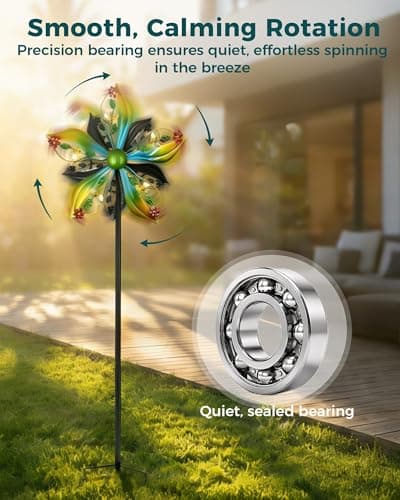 Gronhof Wind Spinners Outdoor,Kinetic Wind Sculptures & Spinners, 57" Double-Side Metal Wind Spinner for Yard and Garden, Lawn Art Decorations Flower & Bee - Thumbnail 2