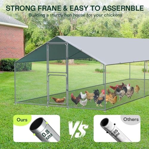 Lotfun Metal Chicken Coop – Waterproof UV-Protected Cover, Double Locking Doors，30 Chickens, Hens, Ducks & Rabbits, Waterproof UV-Protected Cover, Double Locking Doors (157.2" L x 117.6" W x 79.2" H) - Thumbnail 4