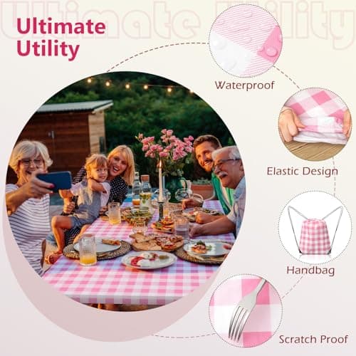 Nimalpal Picnic Table Cover with Bench Covers and Bag, Camping Table Camping Essentials Cover with Elastic Edges(Pink) - Thumbnail 3