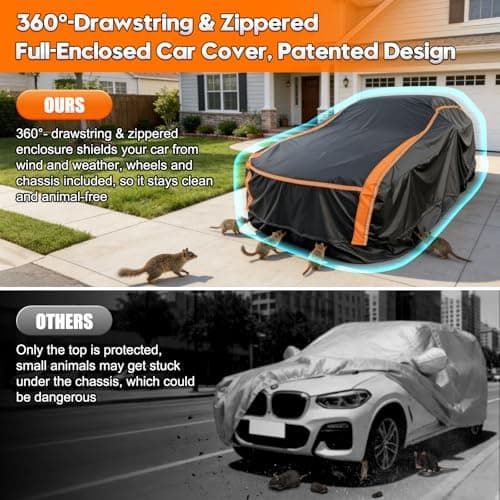 Patented Fully Enclosed Car Cover Waterproof All Weather 2-in-1 for Chevrolet Tahoe,Toyota Sienna,GMC Yukon,Lexus TX Automobiles Universal Fit SUV/MPV Length 202-212 Inch Exterior Covers 6-Layer 500D - Thumbnail 2