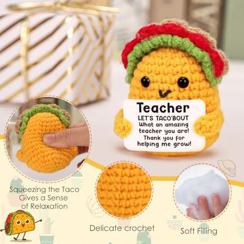 Teacher Valentine Easter Gifts Teacher Appreciation Week Thank You Going Away Farewell Gifts for Women Get Well Birthday Valetines Gift for Teachers Female Mini Cute Teacher Gift Positive Taco Crochet - Thumbnail 6
