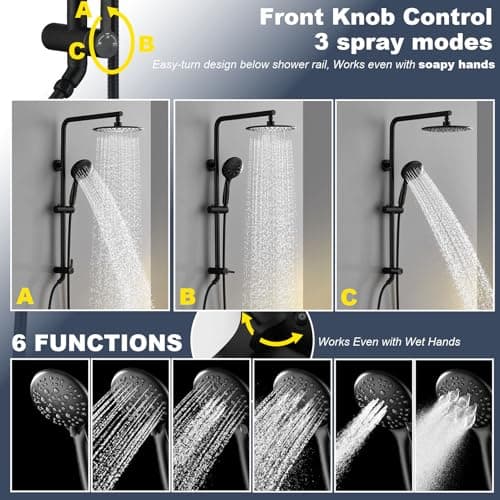SonTiy Rain Shower System with 9Inch Rainfall Showerhead and Handheld with Height Adjustable Holder, High Pressure Stainless Steel Shower Rail Kit, 72Inch Long Shower Hose, 2.5Gpm, Black - Thumbnail 4