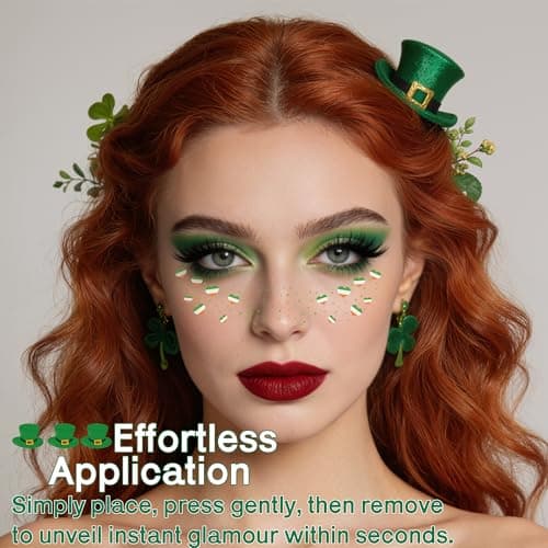 St Patricks Day Accessories - 8 Pack Shamrock Temporary Face Tattoos | St Patrick's Day Shirt Outfits for Women | Lucky Clover Face Stickers Makeup Gifts Crafts Games Decorations for Kids - Thumbnail 2