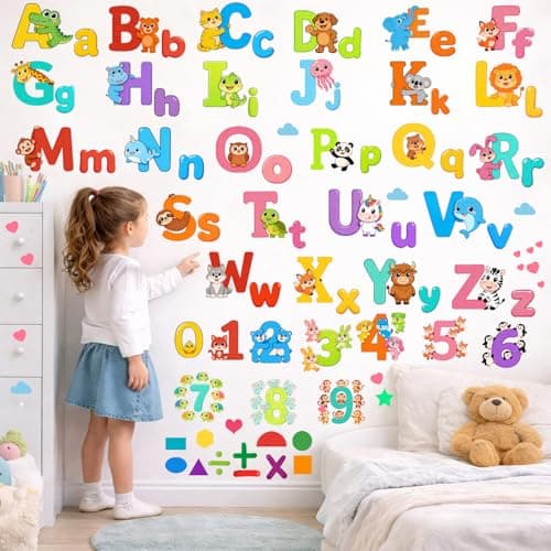 Humerry 220 PCS Alphabet Wall Stickers, 9 Sheets Montessori ABC Wall Decals with Uppercase and Lowercase Letters, Numbers and Shapes, Educational Wall Decor for Nursery, Playroom, Classroom Decor - Image 1
