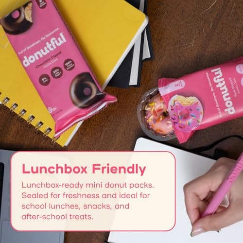 Donutful Chocolate Chip Mini Donuts – Baked Not Fried, Less Sugar, Nothing Artificial, Non-GMO, Individually Wrapped Snack Packs (30 Donuts/Box) - Thumbnail 5