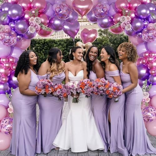NUTTYBASH Pink Purple Balloon Garland Arch Kit,126Pcs Metallic Purple Rose Red Confetti Balloons with Heart Foil Balloon for Women Birthday Bridal Baby Shower Wedding Party Decoration - Thumbnail 2