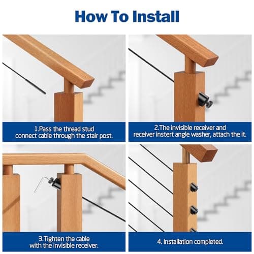 Cable Railing Kit, 100 PCS 1/8" Black Stainless Steel Invisible Receiver and Swage Stud End & 10 PCS 5/16" ID Black Angle Washers for Cable Railing, Cable Railing Hardware for Wood/Metal Post, Wrench - Thumbnail 4