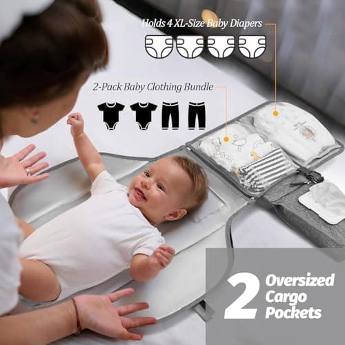 PZU Portable Diaper Changing Pad - Changing Pad Portable with Wipes Pocket, Waterproof Diaper Changing Mat, Portable Changing Pad for Baby, Newborn Gift（Grey） - Thumbnail 3
