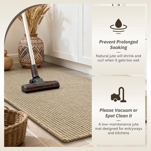 RESARE 100% Jute Kitchen Mats for Floor, 17"x48" Kitchen Rugs Non Slip, Farmhouse Kitchen Sink Floor Mat, Braided Kitchen Runner Rug Pet Friendly Kitchen Carpet - Thumbnail 6
