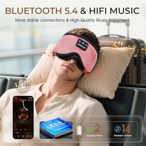 BeMyLady Sleep mask Headphones,100% Blackout 3D Zero Eye Pressure Bluetooth Sleep mask Breathable Eye mask with Bluetooth Headphones Sleep Headphones for Side Sleepers, 14H Playtime&Bluetooth 5.4 Pink - Thumbnail 5