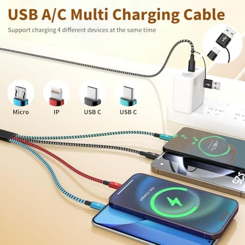 Travel 4 in 2 Multi Charging Cable, USB A/C Charging cords with Dual Type-C/Lightning/Micro USB, Universal iPhone Charger Cord for iPhone Series/Androids/Tablets, Multi Charger Cable (3Pack, 5FT) - Thumbnail 2