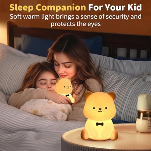 Pak Cute Bear LED Night Light, Soft Silicone Nursery Night Light for Breastfeeding, Touch Control Squishy Night Lamp, 7 Color Changing, USB Rechargeable Desktop Light, Room Decor, Gift for Kids Lovers - Thumbnail 2