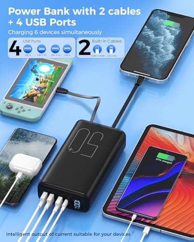 Eliegntist 51000mAh Portable Charger with Built-in USB-C & Lightning Cables, 22.5W Fast Charging Power Bank, High Capacity Battery Pack for iPhone, Samsung, Android, Travel, Camping - Thumbnail 5