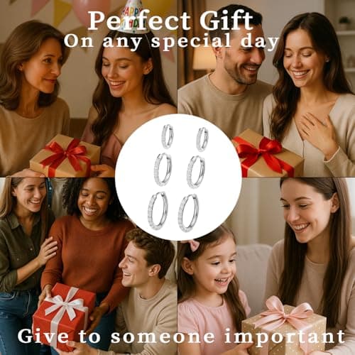 3 Pairs Moissanite Titanium Huggies Hoop Earrings for Women Men (Silver) - Thumbnail 6