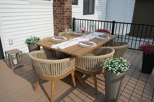 PURPLE LEAF 7 Pieces Outdoor Dining Set with Rattan Chairs Cushion, Teak