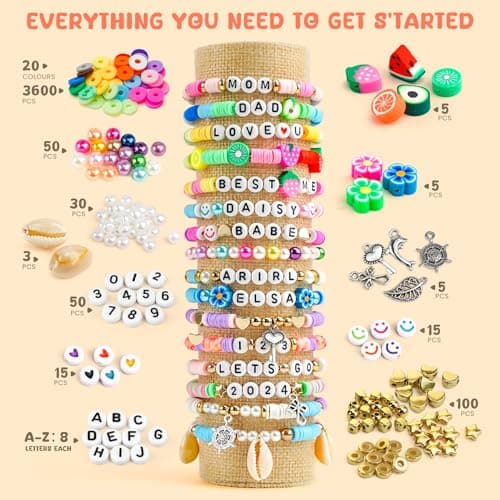 Sistenia Girls Gifts Bracelet Making Kit, 20 Colors Polymer Clay Beads with Charms Letter Beads Arts and Crafts Kit Jewelry Making Set Cute Stuff Birthday Gift Idea for Kids Ages 6-15 - Thumbnail 5