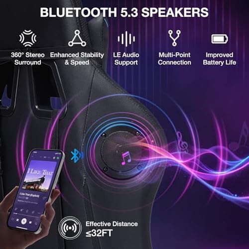 HOFFREE RGB Gaming Chair with Speakers Massage Computer Gaming Chair with LED Lights and Footrest High Back Video Game Chair for Adults Blue and Black - Thumbnail 3