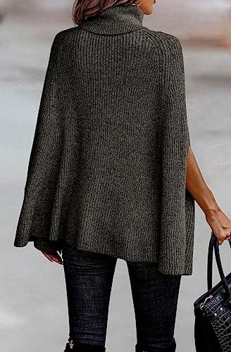 KIRUNDO Women's 2026 Fall Winter Turtleneck Poncho Sweater Fashion Chunky Knit Cape Wrap Sweaters Pullover Jumper Tops(Army Green, Medium) - Thumbnail 5