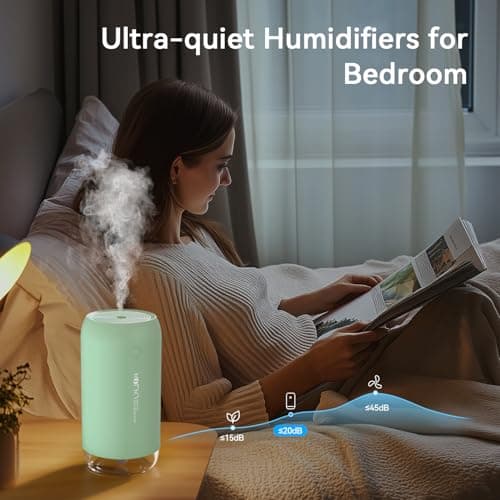 KQLKJ Portable Mini Humidifier, 350ml Small Cool Mist Humidifier for Plants, USB Personal Desktop Humidifier for Bedroom Car Office Travel with Auto Shut-Off & 2 Mist Modes (Green) - Thumbnail 5