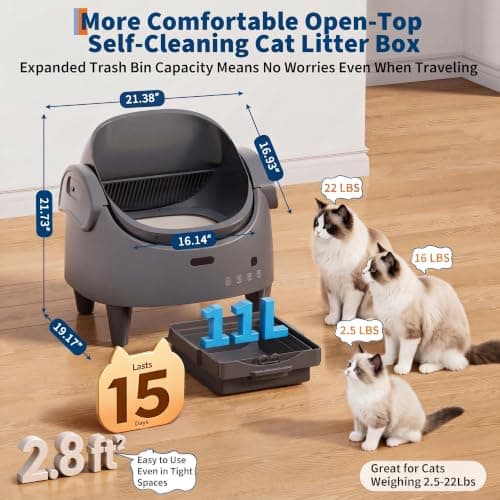 Automatic Cat Litter Box, Self-Cleaning Litter Box with Open-Top Design, 15-Layer Safety Protection System & Smart App Control, Electric Cat Litter Box with Adjustable Entry Height & Odor Control - Thumbnail 2