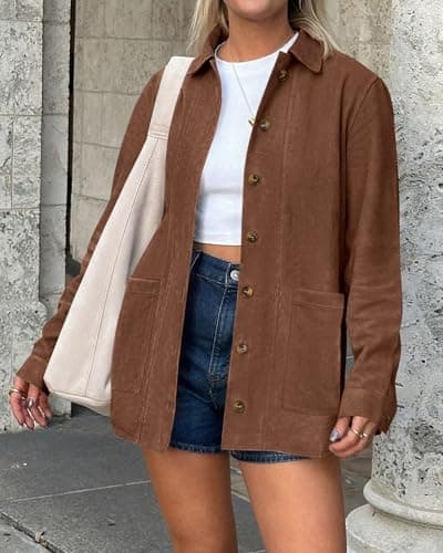 BTFBM Faux Suede Jacket Women Fall Fashion 2026 Leather Jackets Long Sleeve Button Down Winter Coats Shackets Outerwear(Brown, XX-Large) - Thumbnail 3