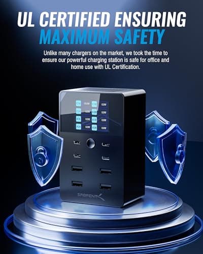 SABRENT VOLTIK Charging Station, 252W 8-Port USB C and USB A Desktop Charger, UL Certified with Real-Time LCD Display, Fast Charging for MacBook, iPhone, Samsung and More - Thumbnail 5