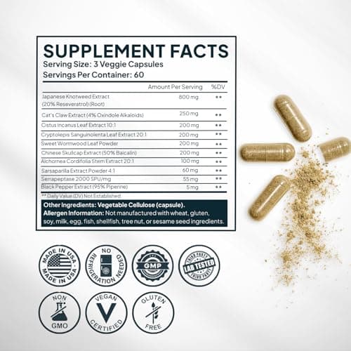 Zenmen Daily Tick Guard Immune Support Supplement - Improved Formula - Japanese Knotweed, Cat's Claw, Chinese Skullcap, Cryptolepis Sanguinolenta, Sweet Wormwood - 180 Vegan Capsules, Made in The USA - Thumbnail 4
