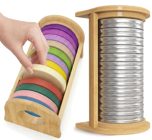 KOCWELL Mason Jar Lid Organizer, 2 Pack Bamboo Storage Holder for Wide & Regular Mouth Lids, Kitchen Countertop Canning Lid Storage