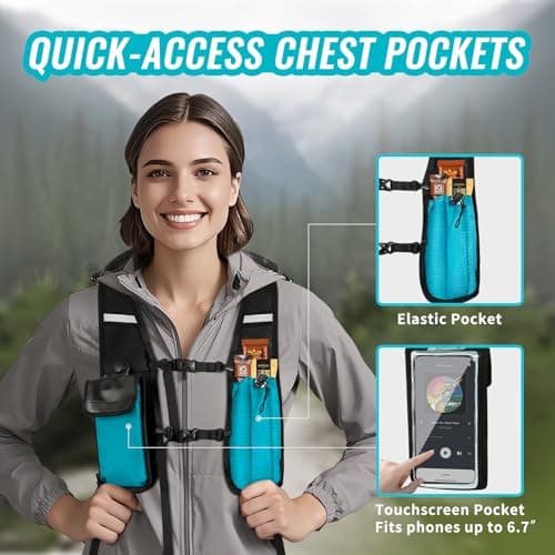 HOZMOZ 10L Small Hiking Backpack For Women Men, Lightweight Travel Packable Back Pack, Foldable Camping Hiking Daypack With Vest-style and Touchscreen Phone Pocket (Lake Green) - Thumbnail 2