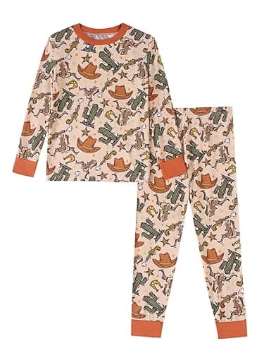 Joonberry Toddler Kids Soft Bamboo Viscose Long Sleeve Top and Pants Cloth Set–2-Piece 2-8Y Boys Girls Outfit（Cactus,4-5Y - Image 1