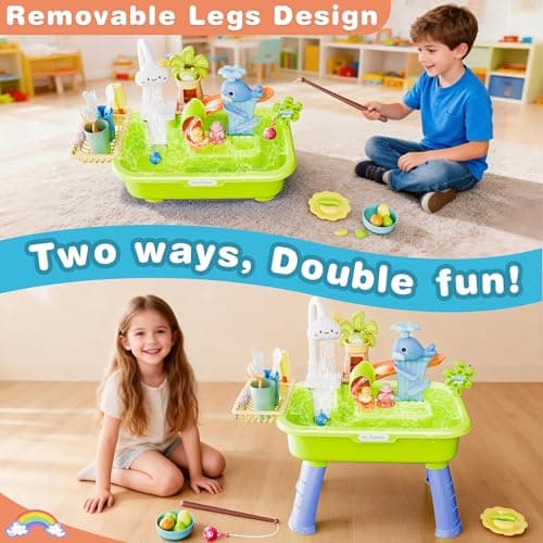 Cosminy 2026 Upgraded Water Table for Toddlers 1-3, Kids Play Sink with Running Water, Toddler Kitchen Sink Toy with Pump, Fishing Game & Sensory Water Play Toys for Boys Girls (Green) - Thumbnail 3