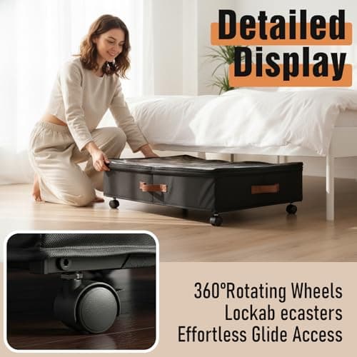 AVOKIHI 2 Pack Under Bed Storage with Wheels (Adjustable Height 7.9"-9.5"), 75L Rolling Underbed Storage Containers, Collapsible Metal Frame & Washable Fabric Drawer for Clothes, Shoes, Blankets - Thumbnail 6