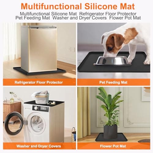 Mini Fridge Mat Set of 2, 23.6x23.6x0.6 Inch Non-Slip Thick Under Refrigerator Silicone Mat, Leak-Proof Washer Drip Tray for Carpet Floor Protection, Black - Thumbnail 3